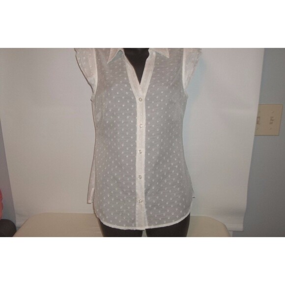 Lilly Pulitzer White Sheer Flocked Polka Dot Blouse  Button Down Ruffles Size 0 - Picture 1 of 5